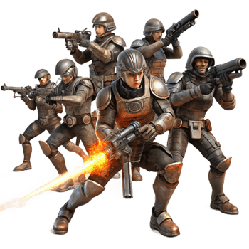 serene contemporary impressive traditional A group of space pirates in tattered leather and chrome armor engage in a laser gunfight aboard a derelict spaceship.... png