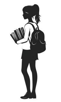 Side profile of a student carrying books and a backpack. png