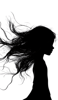Abstract art of a woman's silhouette and flowing hair. png