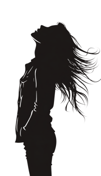 Elegant silhouette, windblown hair, freedom, grace png