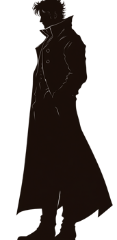Mysterious man in long coat, silhouette style. png