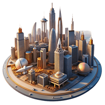 stunning vintage elegant artistic A panoramic view of a sprawling, futuristic metropolis, with flying vehicles and towering skyscrapers reaching towards the sky. Warm, golden hour lighting.... png