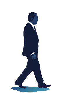 Businessman walking, side profile, blue silhouette png
