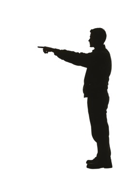 Mysterious figure pointing, dark background. png