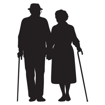 Elderly Couple Silhouette Holding Hands Longevity and Love Illustration vector