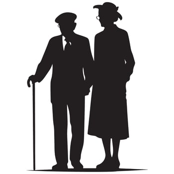Silhouette of an Elderly Couple Holding Hands Illustration vector