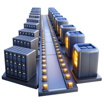 magnificent minimalist vibrant classic A giant server farm humming with activity, rows of blinking lights stretching into the distance, industrial style, low-key lighting genuine premium png