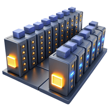 magnificent classic dramatic rustic A giant server farm humming with activity, rows of blinking lights stretching into the distance, industrial style, low-key lighting exclusive detailed png