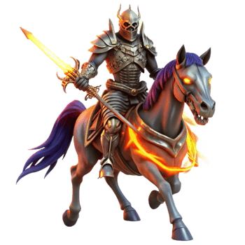 extraordinary classic dramatic rustic A spectral knight in shining armor, wielding a flaming sword, riding a skeletal steed, illuminated by the eerie glow of a ghostly battlefield.... png