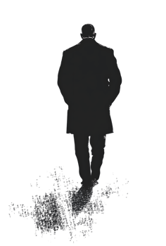 Silhouette of a person walking at night, mysterious and dark. png