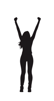Joyful silhouette, celebrating achievement, victory, freedom. png