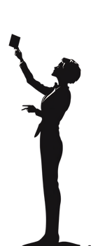 Silhouette of a person holding something up high. png