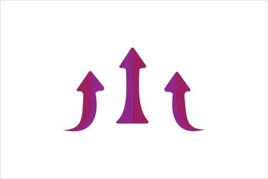 Three arrows pointing up in purple on a white background vector