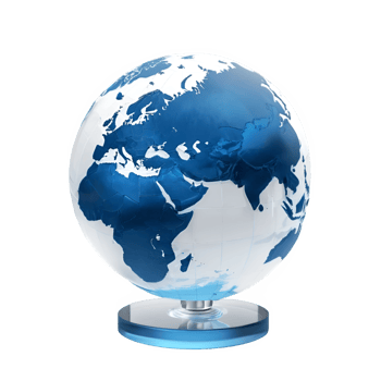 A blue globe on a stand with a transparent background png