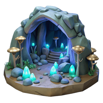 wonderful creative beautiful contemporary A subterranean cavern transformed into a living space, bioluminescent fungi lighting the space, organic architecture, ethereal glow, fantasy setting,... png