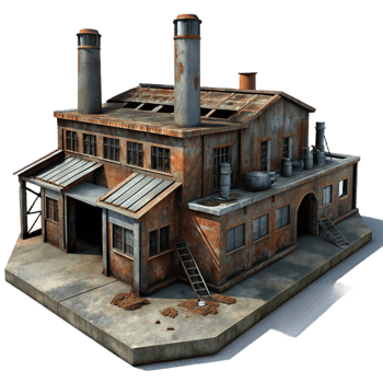 impressive creative serene contemporary An abandoned industrial factory, rusted metal and broken windows, dim lighting, post-apocalyptic setting, gritty textures, photorealistic rendering high... png