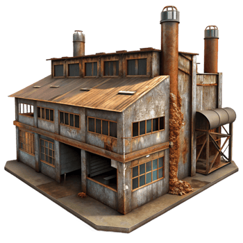 beautiful modern vibrant rustic An abandoned industrial factory, rusted metal and broken windows, dim lighting, post-apocalyptic setting, gritty textures, photorealistic rendering authentic... png