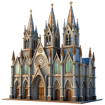 elegant vintage vibrant creative A towering gothic cathedral, intricate stained glass windows, dramatic lighting, soaring arches and spires, highly detailed, realistic style exclusive exclusive png