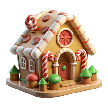 magnificent minimalist serene artistic A whimsical gingerbread house, candy cane columns and gumdrop decorations, bright festive lighting, fairytale setting, playful composition premium exclusive png