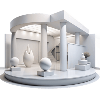 magnificent creative impressive abstract A modern art museum, sleek white walls and minimalist design, natural light flooding the space, abstract sculptures, clean lines, architectural photography... png