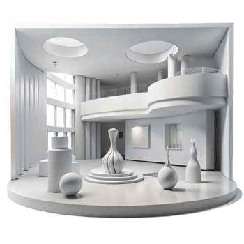 wonderful classic wonderful contemporary A modern art museum, sleek white walls and minimalist design, natural light flooding the space, abstract sculptures, clean lines, architectural photography... png