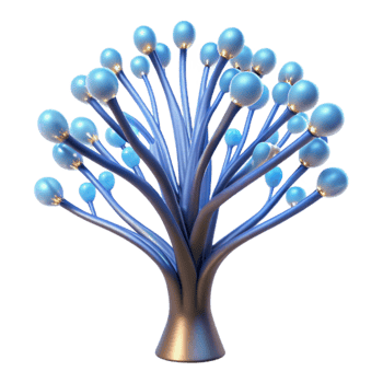 elegant abstract serene modern A bioluminescent tree with branches made of fiber optic cables, gently swaying in a breeze, illuminated by its own internal light professional 4K png