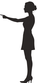 A silhouette of a woman pointing at something png