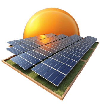 elegant minimalist dramatic traditional A field of solar panels stretching as far as the eye can see, reflecting a vibrant sunset, in a realistic style detailed 4K png