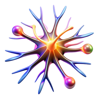 vibrant modern extraordinary contemporary A single, stylized neuron firing electrical impulses, illuminated by vibrant, multicolored flashes of light, in an abstract style high resolution high quality png