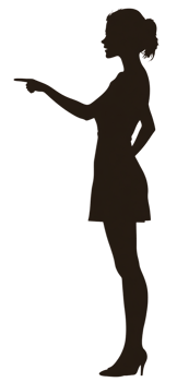 A silhouette of a woman pointing at something png