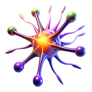 magnificent rustic stunning traditional A single, stylized neuron firing electrical impulses, illuminated by vibrant, multicolored flashes of light, in an abstract style genuine 4K png