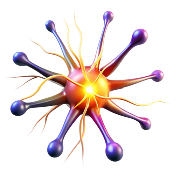 dramatic abstract wonderful abstract A single, stylized neuron firing electrical impulses, illuminated by vibrant, multicolored flashes of light, in an abstract style detailed genuine png