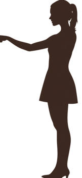 A silhouette of a woman pointing to something png