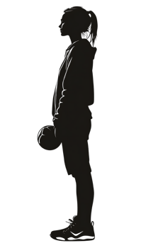 Dark silhouette of a child holding a ball. png