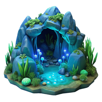 wonderful abstract impressive creative A lush, hidden grotto filled with bioluminescent flora and fauna, glowing with ethereal blue and green light, intricate details, hyperrealistic style... png