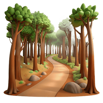 impressive traditional extraordinary vintage A winding dirt path leading through a dense forest, dappled sunlight filtering through the trees, warm, earthy tones, painterly style professional genuine png