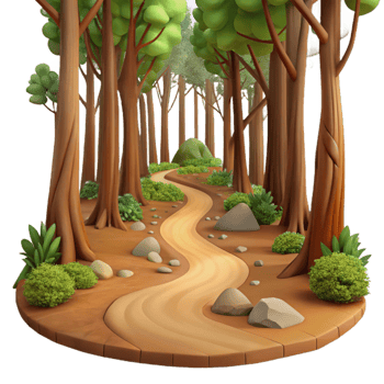 impressive vintage impressive minimalist A winding dirt path leading through a dense forest, dappled sunlight filtering through the trees, warm, earthy tones, painterly style authentic professional png