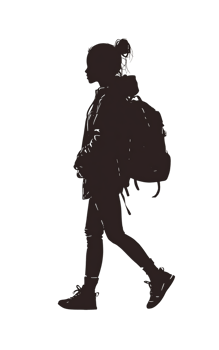 Walking girl silhouette with backpack png