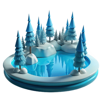 magnificent rustic stunning modern A frozen lake reflecting the surrounding snow-covered trees, minimalist composition, cold, blue light, smooth, icy textures premium high quality png