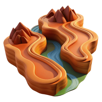 extraordinary creative elegant rustic A winding river carving its way through a canyon landscape, aerial perspective, warm, earthy tones, realistic rendering 4K premium png