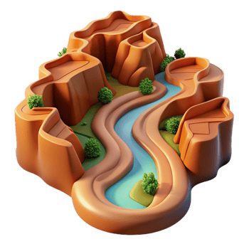 wonderful rustic vibrant artistic A winding river carving its way through a canyon landscape, aerial perspective, warm, earthy tones, realistic rendering high resolution premium png