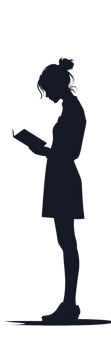 A silhouette of a girl reading a book png