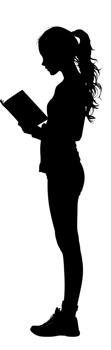 A silhouette of a woman holding a book png
