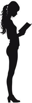 A silhouette of a woman holding a book png