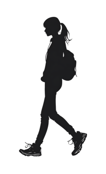 A silhouette of a girl walking with a backpack png