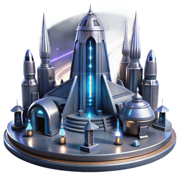 dramatic contemporary beautiful creative A futuristic spaceport, sleek metallic structures and glowing engine trails, dramatic nighttime lighting, cinematic style premium exclusive png