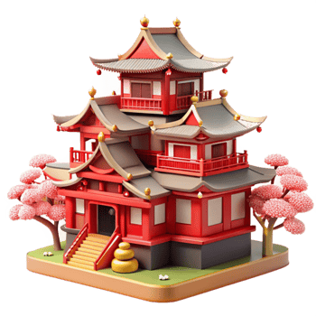 serene traditional beautiful rustic A traditional Japanese castle, intricate wooden details and red lacquer, cherry blossom trees in bloom, soft daylight genuine genuine png