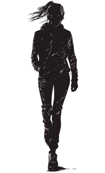 A silhouette of a woman walking in the rain png