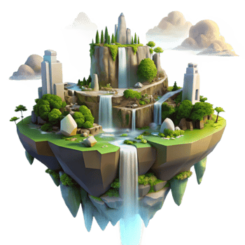 stunning classic dramatic classic A floating island city with waterfalls cascading down its sides, lush vegetation, golden hour lighting, fantasy art style high resolution original png