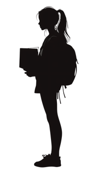 A silhouette of a girl with a backpack png